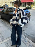 GETADME Women Contrast Striped Knitted Cardigan With Scarf Oversize Long Lantern Sleeves Sweater Tops 2025 High Street Lady Knitwear  ﻿