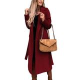GETADME Women Elegant Long Woolen Coat with Belt Autumn Winter Fashion Solid Long Sleeve Chic Outerwear Ladies Casual Overcoat 2024