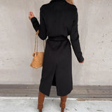 GETADME Women Elegant Long Woolen Coat with Belt Autumn Winter Fashion Solid Long Sleeve Chic Outerwear Ladies Casual Overcoat 2024
