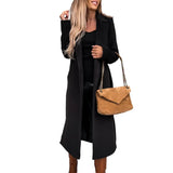 GETADME Women Elegant Long Woolen Coat with Belt Autumn Winter Fashion Solid Long Sleeve Chic Outerwear Ladies Casual Overcoat 2024