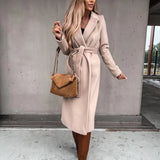 GETADME Women Elegant Long Woolen Coat with Belt Autumn Winter Fashion Solid Long Sleeve Chic Outerwear Ladies Casual Overcoat 2024