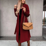 GETADME Women Elegant Long Woolen Coat with Belt Autumn Winter Fashion Solid Long Sleeve Chic Outerwear Ladies Casual Overcoat 2024