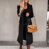 GETADME Women Elegant Long Woolen Coat with Belt Autumn Winter Fashion Solid Long Sleeve Chic Outerwear Ladies Casual Overcoat 2024