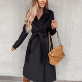 GETADME Women Elegant Long Woolen Coat with Belt Autumn Winter Fashion Solid Long Sleeve Chic Outerwear Ladies Casual Overcoat 2024