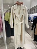 GETADME Women Elegant Long Woolen Coat with Belt Autumn Winter New Fashion Solid Lapel Long Sleeve Chic Outerwear Ladies Casual Overcoat