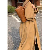 GETADME Women Elegant Long Woolen Coat with Belt Autumn Winter New Fashion Solid Lapel Long Sleeve Chic Outerwear Ladies Casual Overcoat