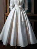 GETADME Women Elegant Shirt Dress Long Sleeve Stand Collar White Minimalist A-Line Pleated Wedding Guest Long Dresses with Blet 2025
