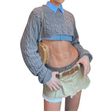 GETADME Women Fashion Cropped Knitted Sweater Solid Color Round Neck Long Sleeve Pullovers Spring Autumn Casual Tops