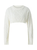 GETADME Women Fashion Cropped Knitted Sweater Solid Color Round Neck Long Sleeve Pullovers Spring Autumn Casual Tops