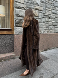 GETADME Women Fashion Dark Brown Thicken Warm Faux Fur Long Overcoat Retro Full Sleeve Oversize Stand Collar Jacket New Lady Streetwear