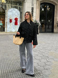 GETADME Women Fashion Glitter Long Sleeve Jacket Casual Single Breasted Buckle O Neck With Pocket Coat 2024 New Lady Commuting Outerwear