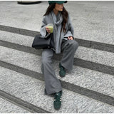 GETADME Women Fashion Grey Cropped Oversized Knitted Pullover Chic Scarf Collar Long Sleeve Loose Sweater 2024 Lady High Street Jumpers