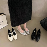 GETADME Women Flats Mary Janes Shoes Spring New Fashion Square Toe Shallow Ladies Soft Sole Ballerinas Flat Heel Casual Ballet Shoes