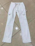Jean taille haute GETADME pour femme, coupe droite, couleur unie, collection automne 2024. Pantalon cargo en denim avec poches, idéal pour le travail.