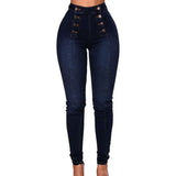 GETADME Women High Waist Pencil Jeans Double-breasted Button Fly Denim Pants Skinny Hip Lifting Long Trousers Lady Sexy Bodycon Jeans