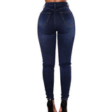 GETADME Women High Waist Pencil Jeans Double-breasted Button Fly Denim Pants Skinny Hip Lifting Long Trousers Lady Sexy Bodycon Jeans