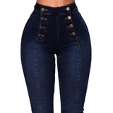 GETADME Women High Waist Pencil Jeans Double-breasted Button Fly Denim Pants Skinny Hip Lifting Long Trousers Lady Sexy Bodycon Jeans