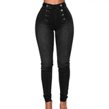 GETADME Women High Waist Pencil Jeans Double-breasted Button Fly Denim Pants Skinny Hip Lifting Long Trousers Lady Sexy Bodycon Jeans