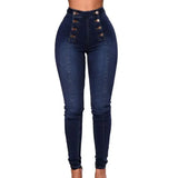 GETADME Women High Waist Pencil Jeans Double-breasted Button Fly Denim Pants Skinny Hip Lifting Long Trousers Lady Sexy Bodycon Jeans