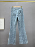 GETADME Women Jeans High Waist Embroidered Flares Plaid Pearls Straight Beading Pendant Denim Pants 2025 Autumn New Fashion