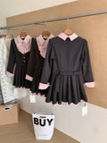 GETADME 여성 한국 대학 프레피 미니 가짜 투피스 셔츠 드레스 한국식 시크 걸 리본 프록 긴팔 원피스 2000년대 스위트 Y2K