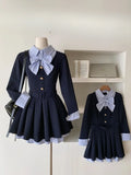 GETADME 여성 한국 대학 프레피 미니 가짜 투피스 셔츠 드레스 한국식 시크 걸 리본 프록 긴팔 원피스 2000년대 스위트 Y2K