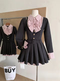 GETADME 여성 한국 대학 프레피 미니 가짜 투피스 셔츠 드레스 한국식 시크 걸 리본 프록 긴팔 원피스 2000년대 스위트 Y2K