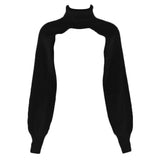 GETADME Women Lantern Long Sleeve Sweater Sexy Hollow Out Turtleneck Solid Color Crop Top Ribbed Knit Loose Shrug Cover Up