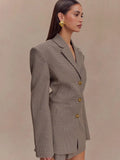 GETADME Women Lapel Long Sleeves Plaid Jacket Khaki Woman Commute V Neck Loose Coat  Female Fashion Charm Office Street Outercoats