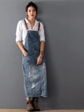 GETADME Women Loose Denim Dress Ladies Bleached Holes Denim Dress Female Spaghetti Strap Ripped Vintage Denim Dresses