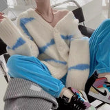 GETADME Women Loose Striped Sweaters Korea Loose V-neck Long Sleeve Knitting Cardigan Jacket Outfits Blusa Feminina Tops Mujer 2022