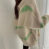 GETADME Women Loose Striped Sweaters Korea Loose V-neck Long Sleeve Knitting Cardigan Jacket Outfits Blusa Feminina Tops Mujer 2022
