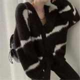 GETADME Women Loose Striped Sweaters Korea Loose V-neck Long Sleeve Knitting Cardigan Jacket Outfits Blusa Feminina Tops Mujer 2022