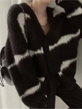 GETADME Women Loose Striped Sweaters Korea Loose V-neck Long Sleeve Knitting Cardigan Jacket Outfits Blusa Feminina Tops Mujer 2022