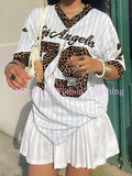 GETADME 여성 로스앤젤레스 79번 프린트 V넥 반팔 티셔츠 여름 그래픽 티셔츠 야구 유니폼 스트라이프 오버사이즈 스포츠 티셔츠