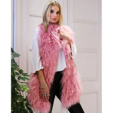 GETADME Women Mongolian Fur Vest Real Sheepskin Vest Women Lamb Fur Coats Mid-Length Luxury Brands Real Fur Jackets