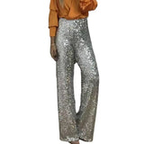 GETADME Women Pants Sequins High Waist Flared Pants for Women Shimmering Slim Fit Trousers with Elastic Waistband Stylish for A