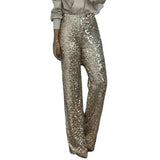 GETADME Women Pants Sequins High Waist Flared Pants for Women Shimmering Slim Fit Trousers with Elastic Waistband Stylish for A