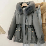 GETADME Women Parka Fashion Long Coat Wool Liner Hooded Parkas 2025 New Winter Jacket Slim with Fur Collar Warm Snow Wear Padded Clothes