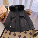 GETADME Women Parka Fashion Long Coat Wool Liner Hooded Parkas 2025 New Winter Jacket Slim with Fur Collar Warm Snow Wear Padded Clothes