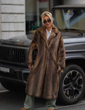 GETADME Women Retro Luxury Faux Fur Coat Fashion Lapel Single Breasted Long Sleeve Pockets Jacket Winter Plush Warm High Street Outwear