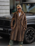 GETADME Women Retro Luxury Faux Fur Coat Fashion Lapel Single Breasted Long Sleeve Pockets Jacket Winter Plush Warm High Street Outwear