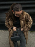 GETADME Women Retro Luxury Faux Fur Coat Fashion Lapel Single Breasted Long Sleeve Pockets Jacket Winter Plush Warm High Street Outwear