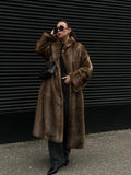 GETADME Women Retro Luxury Faux Fur Coat Fashion Lapel Single Breasted Long Sleeve Pockets Jacket Winter Plush Warm High Street Outwear