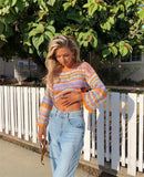 GETADME Women Round Neck Loose Sweaters, Bohemian Long Sleeve Crochet Knit Pullover Tops