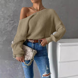 GETADME Women Sexy Off Shoulder Knitted Pullovers Tops 2025 Spring Autumn Elegant Long Lantern Sleeves Ruched V Shaper Backless Sweater