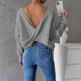 GETADME Women Sexy Off Shoulder Knitted Pullovers Tops 2025 Spring Autumn Elegant Long Lantern Sleeves Ruched V Shaper Backless Sweater