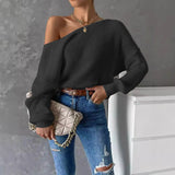 GETADME Women Sexy Off Shoulder Knitted Pullovers Tops 2025 Spring Autumn Elegant Long Lantern Sleeves Ruched V Shaper Backless Sweater