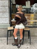 GETADME Women Sexy Solid One Neck Ribbed Sweater Fashion Off Shoulder Long Sleeve Knitted Pullover 2024 Autumn Lady Chic Street Knitwear