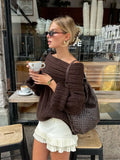 GETADME Women Sexy Solid One Neck Ribbed Sweater Fashion Off Shoulder Long Sleeve Knitted Pullover 2024 Autumn Lady Chic Street Knitwear